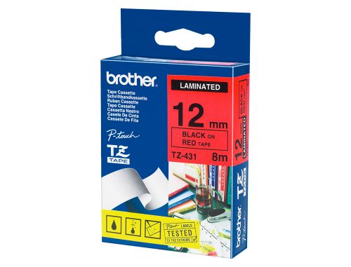 Fita brother tz-431 laminada vermelho-preto 12mm x 8m , Brother , 94048 , 4977766686242